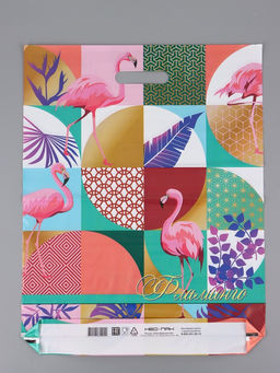 Цена за 25 шт. Пакет "Яркий фламинго, полиэтиленовый с вырубной ручкой, 41х51 80 мкм