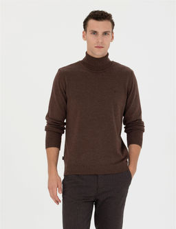 Kahverengi Slim Fit Bal_k__ Yaka Basic Triko Kazak