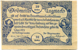 Банкнота 10 геллеров 1920 года Австрия Унгенах (нотгельд)