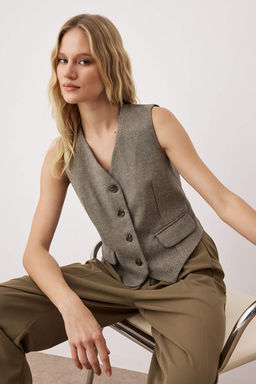 Bej Onu Kase Arkas? Saten Dokuma Yelek TWOAW26YE00043 - Trendyolmilla фото 2