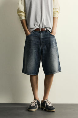 BERMUDA DENIM BAGGY FIT COMBINADO CUERO / Azul - Zara фото 2