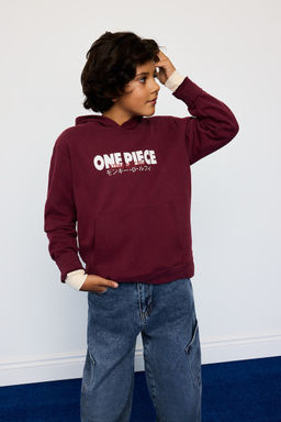 %100 Pamuk One Piece Kap__onlu __i Yumu_ak T_yl_ S_rt Bask_l_ Sweatshirt Erkek _ocuk