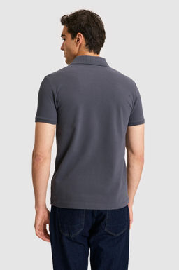 Erkek Slim Fit Polo Yaka Antrasit Basic Ti__rt