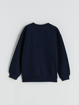 Bisiklet Yaka Bask?l? Erkek ?ocuk Sweatshirt