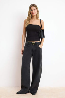 Siyah Fitted/Vucuda Oturan Straplez Kolsuz Buzgulu Yumusak Orme Bluz TWOSS26BZ00644 - Trendyolmilla фото 2