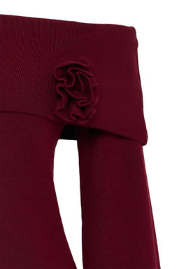 Bordo Gul Detayl? Carmen Yaka Triko Kazak TWOAW25KZ00373 - Trendyolmilla фото 7