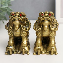 Нэцкэ фигурка «ПиЯО», полистоун, под бронзу, набор 2 шт., 9×5.3×8.5 см