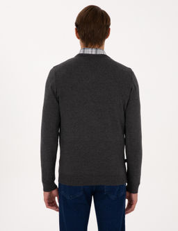 Antrasit Melanj Slim Fit V Yaka Basic Triko Kazak - Pierre cardin фото 5