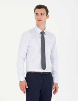 A__k Mavi %100 Pamuk Parlak Saten Slim Fit Uzun Kollu Basic G_mlek