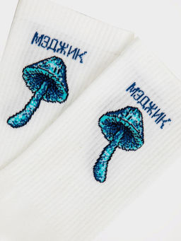 Цена за 5 пар! Носки мужские белые с рисунком в виде надписи и гриба - Mark formelle фото 4