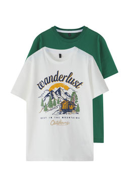 Ekru-Yesil 2li Erkek Cocuk%100 Pamuk Slogan Bask?l? K?sa Kol Orme T-Shirt TKDSS25TS00016 - Trendyolmilla фото 4