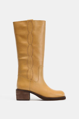LEATHER TOPSTITCHED BOOTS - Zara фото 16
