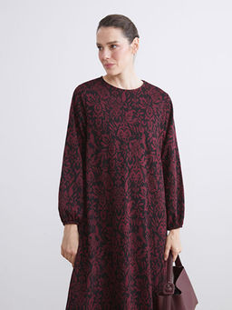 B?y?k Beden Bisiklet Yaka Desenli Elbise