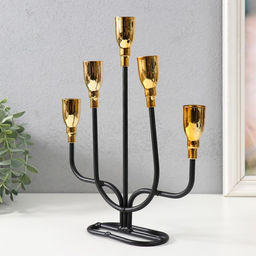 Металлический подсвечник на 5 свечей «Нептун», чёрный с золотом, 20.6×5.7×25.8 см