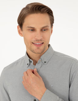 Haki Oxford Slim Fit Uzun Kollu G_mlek