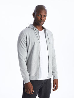 Kap??onlu Uzun Kollu Erkek Fermuarl? Sweatshirt