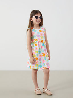 Bisiklet Yaka Bask?l? K?z ?ocuk Penye Elbise