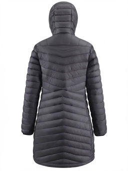 Куртка женская удлинённая стёганая с капюшоном и графеновой подкладкой черного цвета 9628_1Ch