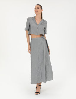 Gri Regular Fit Crop Top K_sa Kollu G_mlek - Pierre cardin фото 4