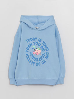 Bask?l? Uzun Kollu K?z ?ocuk Hoodie