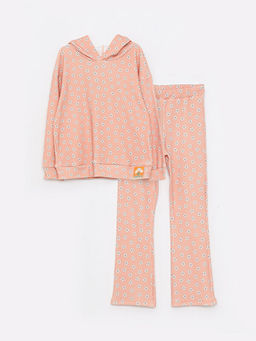 Kap??onlu Bask?l? Uzun Kollu K?z ?ocuk Sweatshirt ve E?ofman Alt?