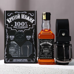 Подарочный набор Крутой мужик, гель для душа виски 250 мл, ремень, Чистое счастье