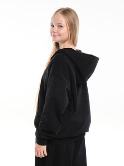 Толстовка зипка оверсайз с капюшоном на молнии 22-5610 черный