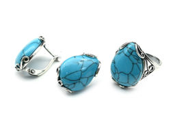 Кольцо Серьги с бирюзой (имитация) размер 19