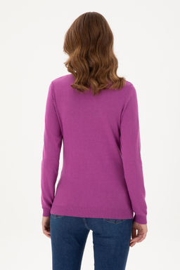 Женский фиолетовый базовый свитер с v-образным вырезом - U.s. polo assn фото 5
