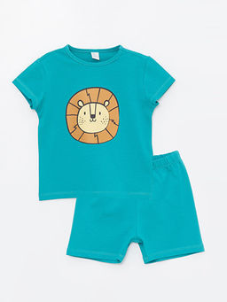 Bisiklet Yaka K?sa Kollu Bask?l? Erkek Bebek ?ortlu Pijama Tak?m?