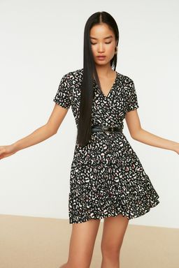 Yesil Bask?l? Kruvaze Yaka Mini Esnek Orme Elbise TWOSS21EL0241 - Trendyolmilla фото 5