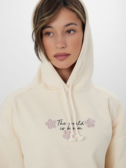 Худи женское бежевое с надписью The world is bloom - Mark formelle фото 4
