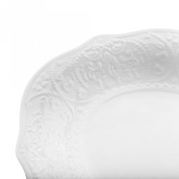 "Русь" Блюдо овальное фарфоровое 254х187х25мм, белый, рельефный декор, волнистый край (Китай)