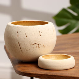 Горшок для цветов «Шар микро», керамический, с поддоном, 1.2 л, d=14 см, h=12 см, бежевый