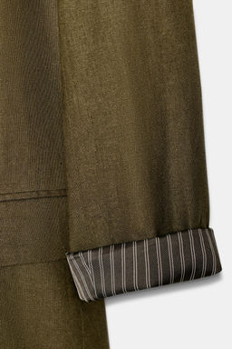 BLAZER CON LINO MANGA REMANGADA / Khaki oscuro - Zara фото 7