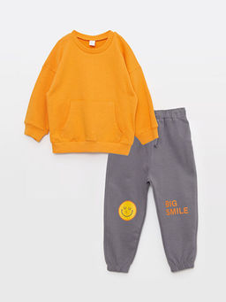 Bisiklet Yaka Uzun Kollu Bask?l? Erkek Bebek Sweatshirt ve Jogger Pantolon 2li Tak?m