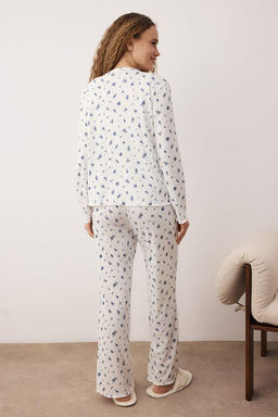 Siyah-Beyaz Bask?l? Kaskorse Orme Pijama Tak?m? THMAW26PT00179
