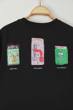 TRENDYOL MAN Siyah Oversize/Genis Kesim Bask?l? %100 Pamuk T-Shirt TMNSS25TS00108 - Trendyolmilla фото 6