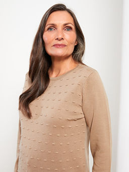 Bisiklet Yaka Kendinden Desenli Uzun Kollu Kad?n Triko Kazak