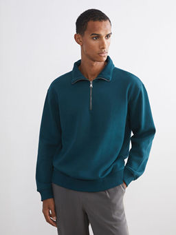 Fermuarl? Dik Yaka Erkek Kal?n Sweatshirt