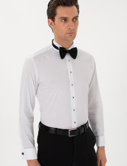 Beyaz Slim Fit Pamuk Kar___ml_ Man_etli Smokin G_mlek