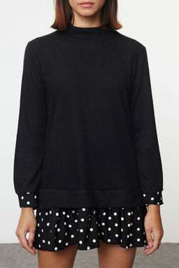 Siyah Selanik Dik Yaka Puantiyeli Mini Orme Elbise TWOAW25EL00282