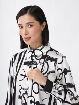 Блузка из атласной ткани OD-887-1 черно-белая - Tantino фото 12