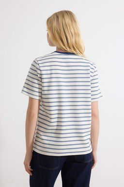 Lacivert Cizgili Regular/Normal Kal?p K?sa Kollu Tok Interlok Orme T-Shirt TWOSS26TS00067