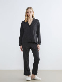 G?mlek Yaka Leopar Desenli Kad?n Pijama Tak?m?