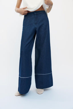 CONTRAST TRIM WIDE-LEG TROUSERS - Zara фото 2
