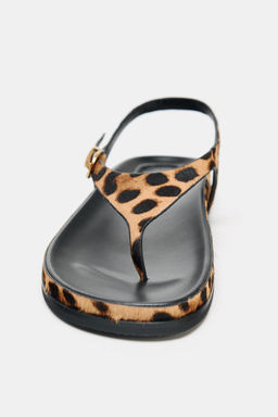 ANIMAL PRINT LEATHER AND SHEEPSKIN SANDALS