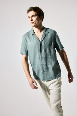 %100 Keten Regular F_t Polo Yaka Keten K_sa Kollu G_mlek - Defacto фото 3