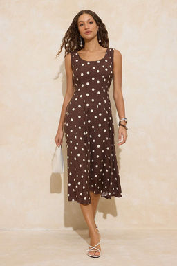 Kahverengi Puantiyeli Baglama Detayl? Midi Dokuma Elbise TWOSS26EL00055 - Trendyolmilla фото 4