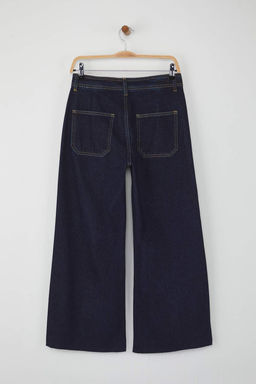 Koyu Mavi Orta Belli ve Beli Detayl? Pacas? Kesikli Culotte Bilek Boyu Jeans TWOAW26JE00045 - Trendyolmilla фото 6